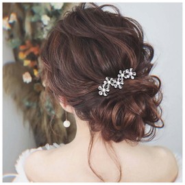 Allereyae Crystal Flower Wedding Hair Clip Barrette Rhinestone Hairpins Barrette Silver Decorative Bobby Pins Silver Flower Head Clip Bridal Hair Accessories for Women and Girls CZ Bling Headpieces