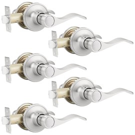 Brotima 5 Pack No Lock Passage Door Lever Handle, Reversible Door Handles Without Locking for Right/Left Handed Door, Satin Nickel Wave Style Lever Set for Interior/Exterior Use