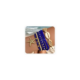 Summer Beach Surfer Girl Bracelets Set Shell Bracelets for Women Layered Beaded Bracelets Seashell Starfish Bracelets Summer Beach Bracelets Jewelry for Women Teen Girl Gifts (Deep Blue)