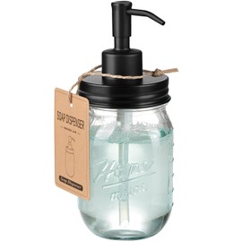 SheeChung 16 Oz Mason Jar Liquid Soap Dispenser, Glass Hand Soap Dispenser, Stainless Steel Pump Lid, Refillable Lotion Dispensers for Bathroom Countertop Kitchen (1, Black)