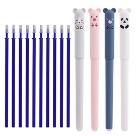 RIANCY 0.4mm Erasable Gel Pens,12 Pack Cute Cartoon Animal Rollerball Gel Ink Pens Refillable Pens for Adult Writing Kids Calligraphy Note Taking (Refill Blue)