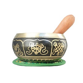 4" Exquisite Tibetan Singing Bowl Set for Meditation ~ Auspicious Eight Lucky Symbols, Buddha Eye