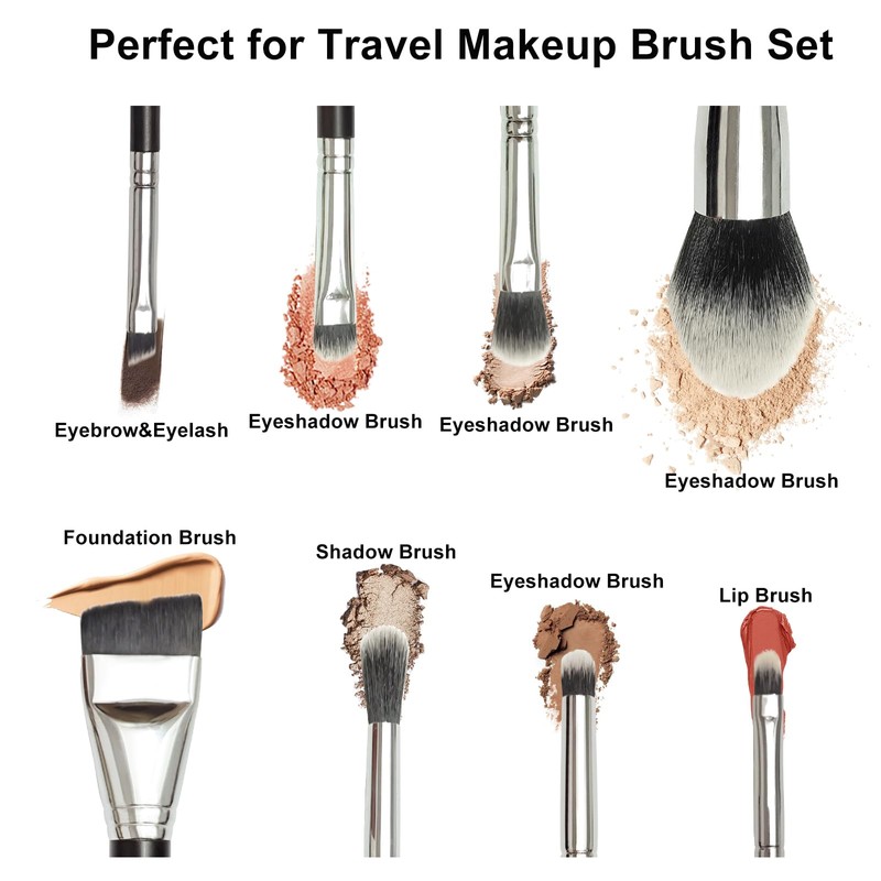 Reise-Make-up-Pinsel-Set, Make-up-Pinsel mit Etui für Foundation, Puder, Concealer, Lidschatten, 8