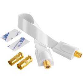Poppstar 1x 28cm SAT window feedthrough cable (coax cable very flat 0,2mm), 2x F-connector (1x on IEC antenna plug, 1x socket), for windows - doors, contacts gold-plated, white