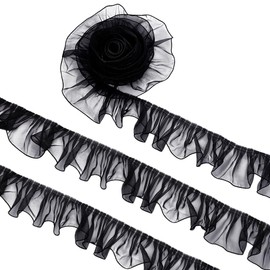 BENECREAT 8 Yards Black Organza Ruffled Pleated, 3.7 Inch Organza Ruffled Fabric Lace Fabric Trim for Sewing Dress Bag Costume Decoration Trimming Craft