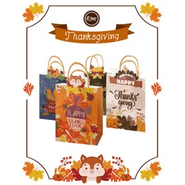 qiqee Irregular-Shaped Thanksgiving Gift Bags with Handles Small Size,24Pcs Decorated Harvest Thanksgiving Paper Bag (6.1"×9.8"×3.1")