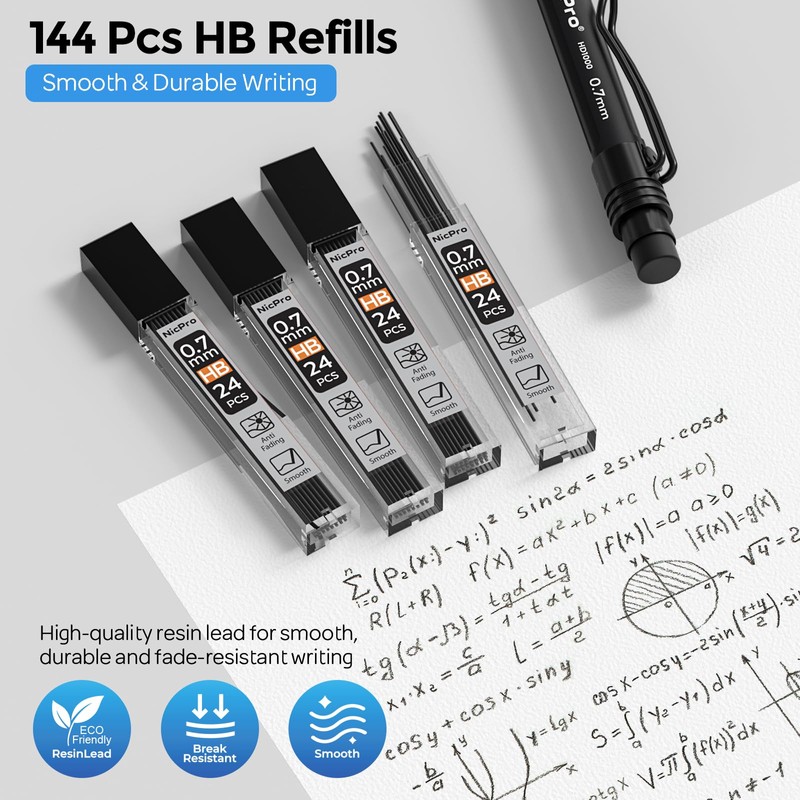 Nicpro 0.7 mm Mechanical Pencil Set with Case, 3PCS HD1000