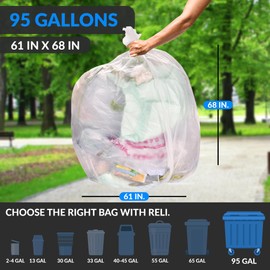 Reli. 95 Gallon Trash Bags Heavy Duty | 30 Trash Bags | Super Sizeable, Clear, Garbage for Serious Cleanup