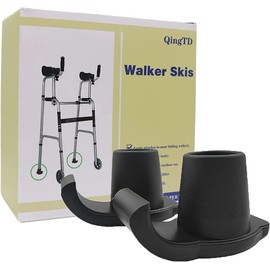 Faithful Medical Walker Ski Glides, for1 1/8 Inch Tubes,Pop and Glide Easy Use Walker Skis, Heavy Duty Coaster Skis for Medical Walkers,Black (2)