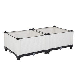 DESIGNSCAPE3D 2 Pcs Planter Raised beds, Elevated Garden Beds for Flowers Vegetables Herb Planter, Outdoor Planting Box for Garden Patio Balcony Restaurant (White)