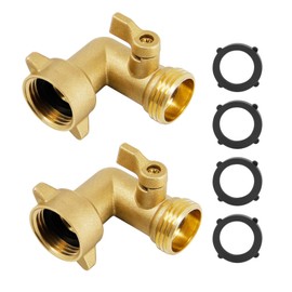SICILAMIU 90 Degree Garden Hose Elbow with Shut Off Valves, 3/4" Solid Brass Water Hose Connectors and Fittings Hose Pipe Adapter with Washers for RV Water Hookups Residential Outdoor Faucets, 2 Pack