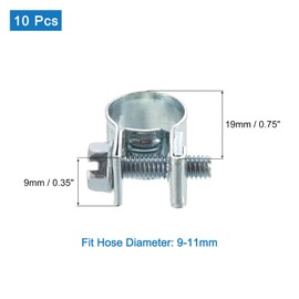 sourcing map 10Pcs Mini Fuel Line Pipe Hose Clamp Clip, Adjustable 9-11mm(0.35"-0.43") Fuel Injection Line Style Hose Clamp, Zinc Plated Pipe Hose Clip Tube Clamps