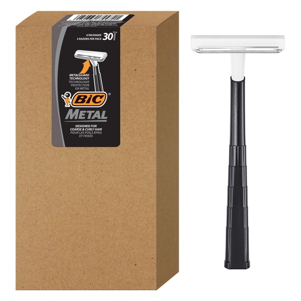 BIC Bic metal men's disposable shaving razors, single blade, 30 count (6 packs of 5 razors), 30 Count