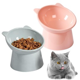 HHMIDS 2 Pzs Cuenco De Pie Alto para Gatos, Comedero Gato Inclinable Tazón con 15 Grados Diseño Ergonómico Inclinado, Antivomitantes, Platos para Gato para Gatito, Cachorro, Perro Pequeño