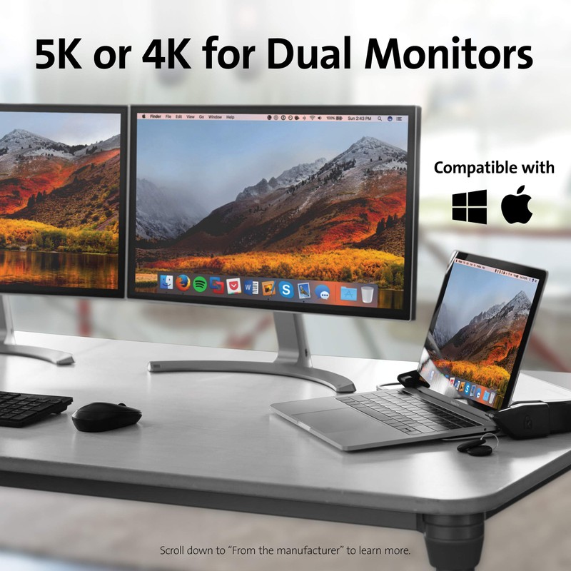 Kensington LD5400T Thunderbolt 3 Universal Dual 4K Dock with K-Fob