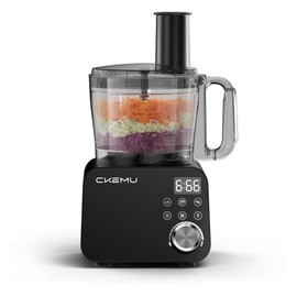 CKEMU Smart Food Processor and Vegetable Chopper, 6 Automatic Functions, BPA Free, Stainless Steel Blades, 12 Cup Bowl, 600-Watt Motor, Black