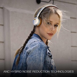 Sunjom Sirius 70H Playtime Wireless ANC/ENC Active Noise Cancelling Reduction Bluetooth Retro Headphones Lightweight Over-Ear with Built-in Microphone Type-C Charging for Call Travel Sports Gym-Silver