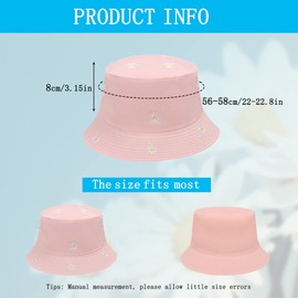Bucket Hats Women - Daisy Embroidery Bucket Hat Ladies Summer Fisherman Hat Reversible Cotton Bucket Sun Hats Foldable Double-Side Hat for Teens Girls Travel Outdoor Pink