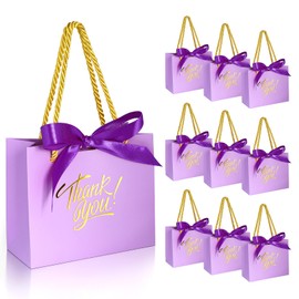 EQOREIIN Gift Bags, 30 Pack Small Kraft Paper Bags with Handles, 5.5 x 2.4 x 4.7 Inches, Thank You Bags with Bow Ribbon, Bulk for Party Favor, Baby Shower, Wedding, Birthday