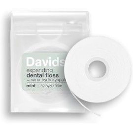 Davids Expanding Dental Floss + Refill w/Hydroxyapatite, No Break Woven Strands, Waxed, Vegan, Cocoa Butter & Mint, Kid Friendly, Refillable Dispenser, 66 yd