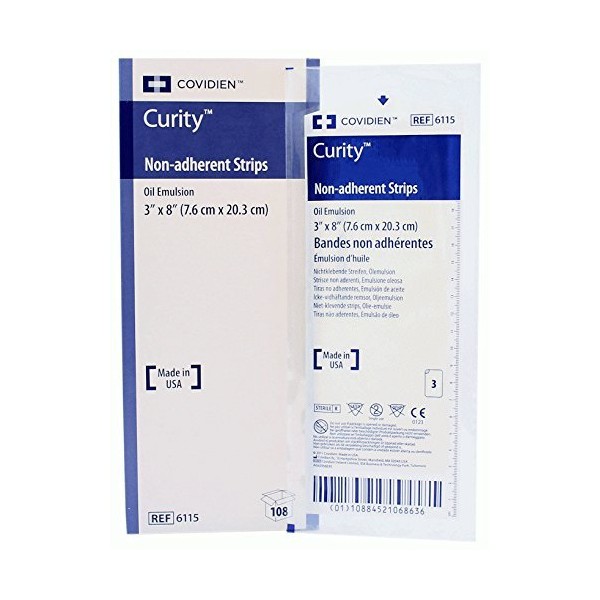 Covidien 6115 Curity Non-Adherent Strips 3" X 8" 3/Pk- Box of 36 Pack- 108 Total