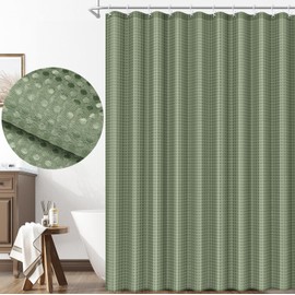 HADEEONG Waffle Shower Curtain - 72x78 Cotton Waterproof Washable Bathroom Curtain Waffle Weave Shower Curtain for Elegant Bathroom Hotel Spa Decor (Green, 72" W x 78" L)