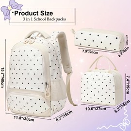 Girls Backpack with Lunch Box Shiny Glitte Kids Bookbag for Girls Preschool Kindergarten Elementary School Backpacks（Polka Dot Beige)