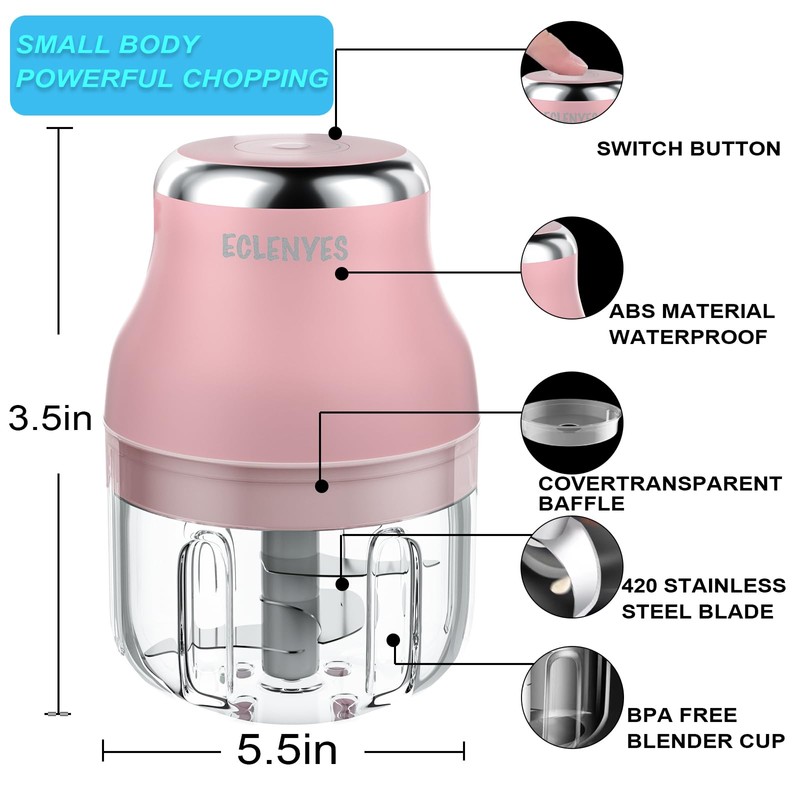Vegetable Chopper, Electric Garlic Chopper, 250ML USB Rechargeable Mini Blender,