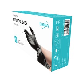 EUROPAPA® Disposable Nitrile Examination Gloves, Powder–Free, Latex–Free, Non–Sterile, Box of 100, M, Black