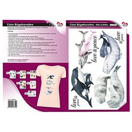 Colour Iron-On Transfer, DIN A4, Whales & Dolphins, Decorating Textiles such as T-Shirts & Bags with Iron-On Motifs, Iron on Pictures Quick & Easy | DIY Textile Design