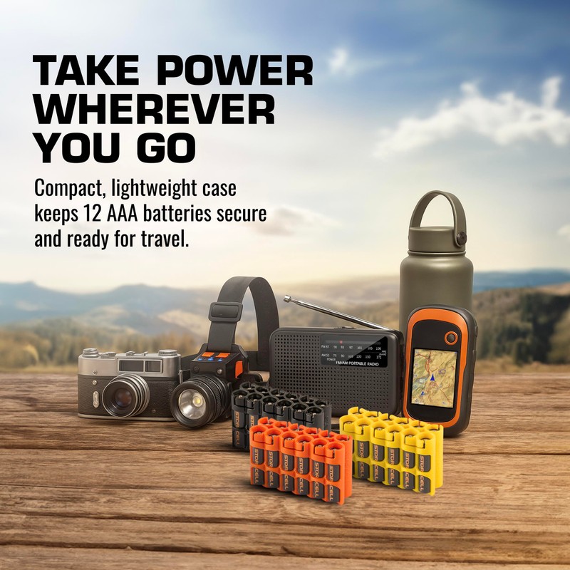 Storacell by Powerpax AAA Battery Storage Caddy, Orange, Holds 12