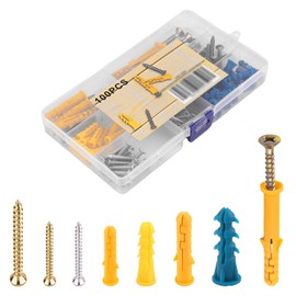 100 Piece Expansion Pipe Screws Wall Plugs Concrete Masonry Screws and Wall Plugs in Various Sizes for Wall Fixings and Masonry Installations