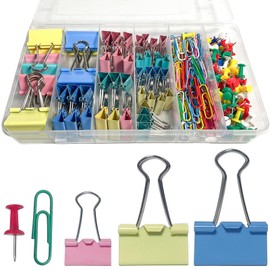 GUTE Office Clips Set 250Pcs Assorted Paper Binder Clips Push Pins