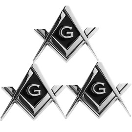 CREATRILL 3 Pack 2.75" Chrome Plated Masonic Car Emblem Mason Square and Compasses Auto Truck Motorcycle Decal Gift Accessories