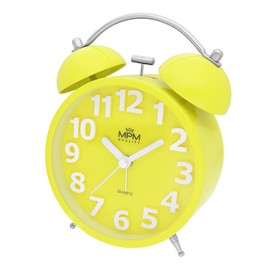 MPM Quality Design Metal Alarm Clock in Trendy Colours, Yellow, 3D Dial, Quartz Movement Sweep, LED Light Function, Analogue, Classic Ringing, Wakes Even the Biggest Sleepers, 155 x 110 x 55 mm