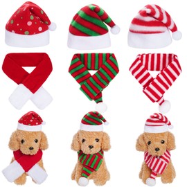 Jmkcoz 6 Pcs Pet Cat Dog Christmas Santa Hat with Scarf Christmas Costume Outfit Set Christmas Holiday Party Cosplay Dress Up Supplies for Puppy Kitten (Polka Dot)