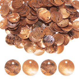 M METERXITY 150-Pack Flat Round Shell Coin Drop Charm Beads, 15mm Flat Shell Beads with Hole for Jewelry Making/Necklace/Earring/Craft [Light Orange]