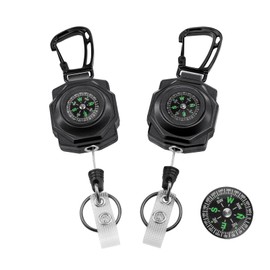 bolimoss Heavy Duty Retractable Keychain with Carabiner Compass, 2 Pack Retractable ID Badge Holder Clip, Tactical ID Badge Reel with 32” Steel Retractable Cord, Key Ring, 10 oz