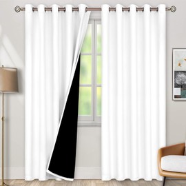 BGment Thermal Insulated 100% Blackout Curtains for Bedroom with Black Liner, Double Layer Full Room Darkening Noise Reducing Grommet Curtain (60 x 84 Inch, White, 2 Panels)