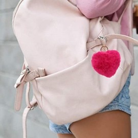 APOSITV Fur Heart Charm Key Chain Mokomoko Fur Pom Pom Color Set, Set of 3 pink colors