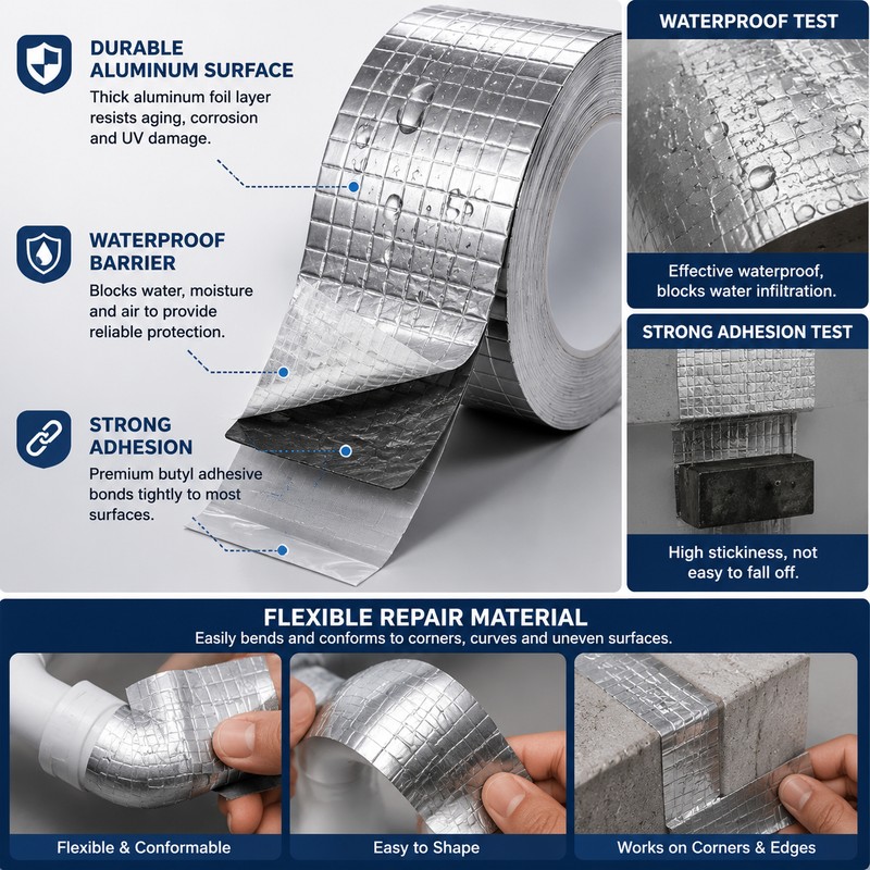 Aluminum Foil Butyl Repair Tape for Roof & Pipe Sealing