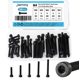 Joamang M4 x 30mm 35mm 40mm 45mm 50mm Hex Socket Head Cap Screws Bolts, 12.9 Grade Alloy Steel, Black Oxide Finish, Metric Allen Drive, Fully Threaded, Assortment Kit 50Pcs