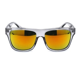 Mens Flat Top Horn Rim Kush Color Mirror Rectangular Sport Sunglasses Clear Orange Mirror