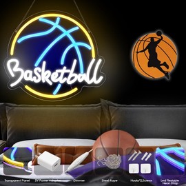 KHK Basketball Neon Sign Basketball Led Light Dimmable LED Neon Signs for Wall Decor Powered by USB Wall Decor Powered by USB for Boys Girls Gifts