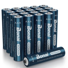 BONAI AAA Rechargeable Batteries 1.2V 600mAh 20 Packs, NiMH Battery for Solar, Garden Lamp Lights, Anti-Leak (20 Pack)