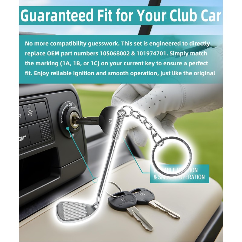 TELSOLAR Club Car Golf Cart Keys (1A,1B,1C) 7-Pack with Golf