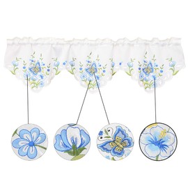 Simhomsen Embroidered Butterfly Rod Pocket Window Valance for Spring and Summer Decorations, W 58” × L 16” (Blue)