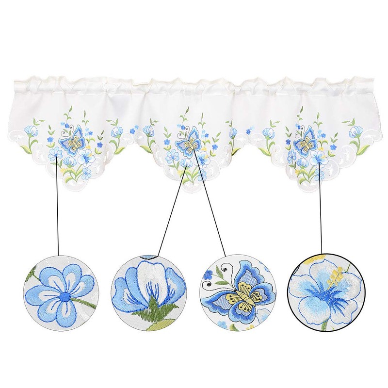 Simhomsen Embroidered Butterfly Rod Pocket Window Valance for Spring and