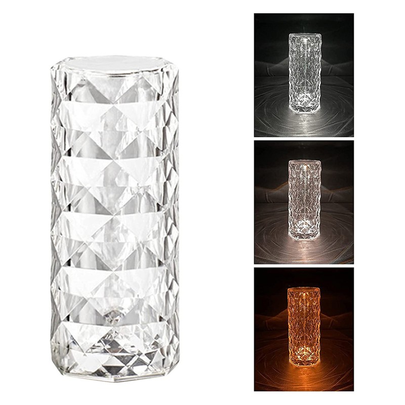 Crystal Table Lamp Light 3 Colours Changing USB Chargeable LED