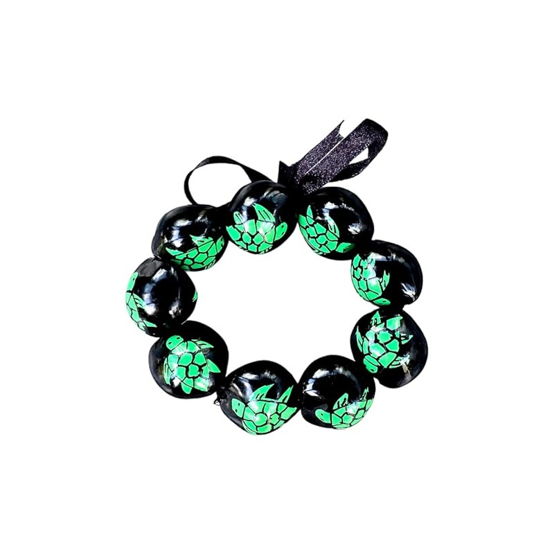 BlueRica Hand Painted Kukui Stretch Bracelet (Green Turtle)